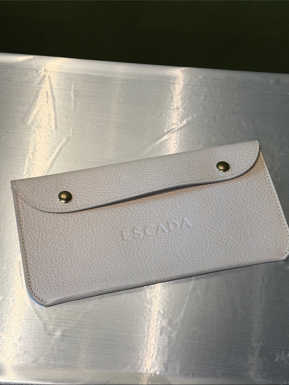 Escada Light Beige Pebbled Leather Envelope Wallet